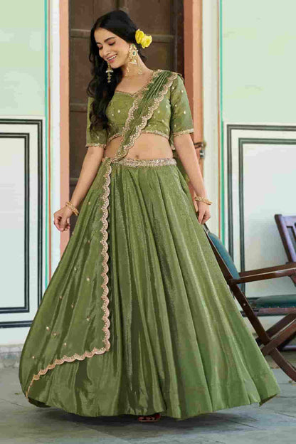 Chinon Thread Sequins Work Lehenga Choli In Light Green Colour NCLD1300040