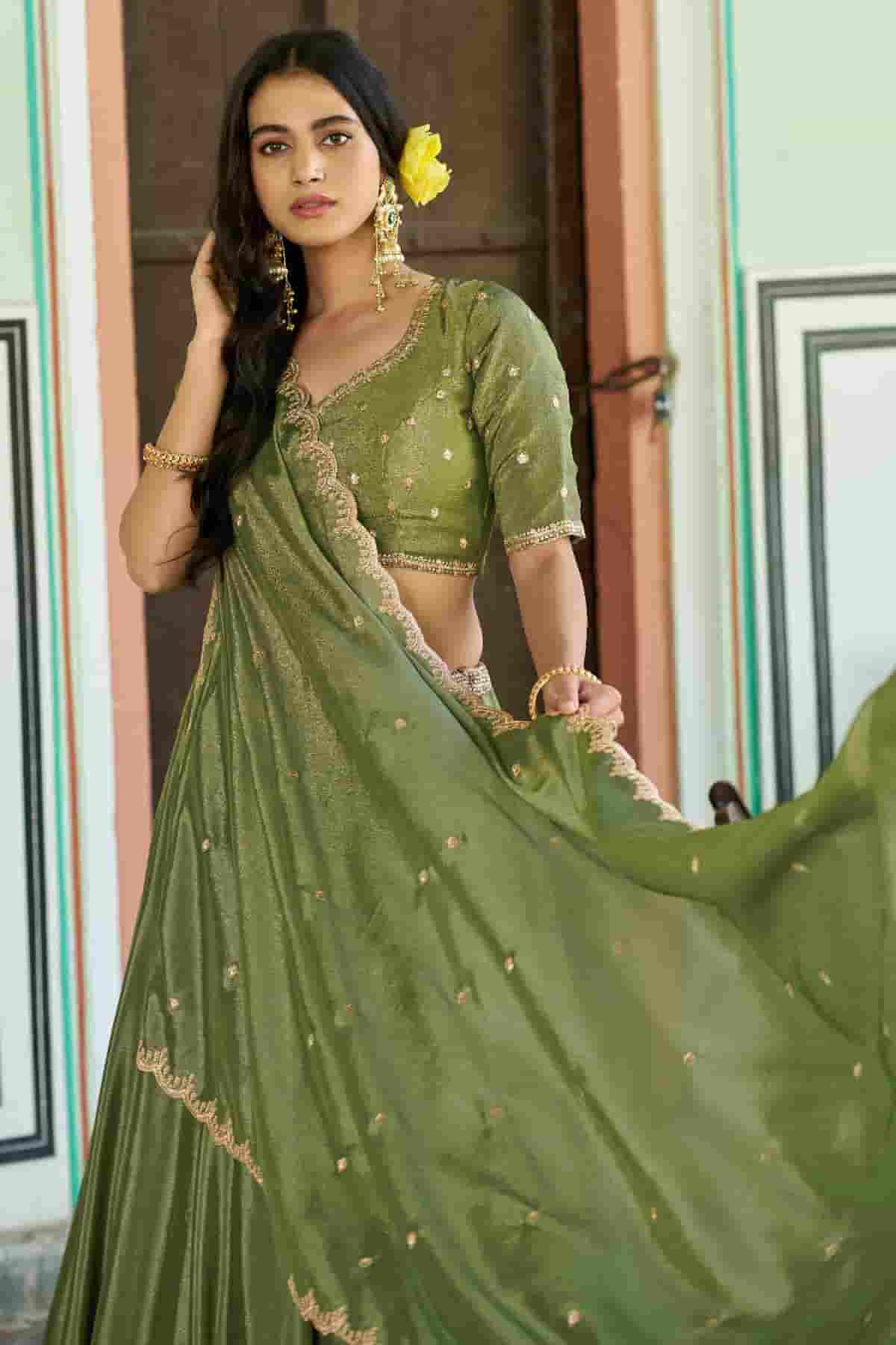 Chinon Thread Sequins Work Lehenga Choli In Light Green Colour NCLD1300040