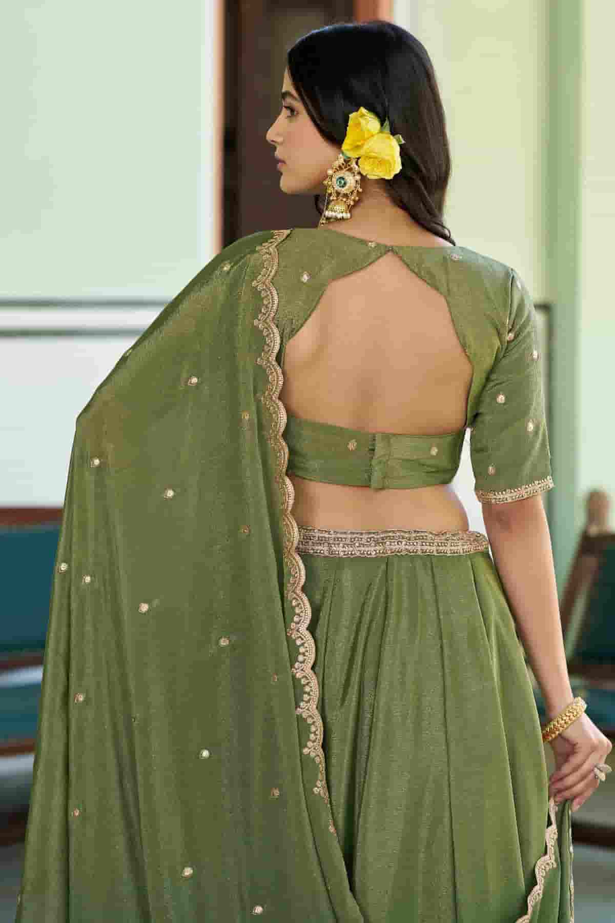 Chinon Thread Sequins Work Lehenga Choli In Light Green Colour NCLD1300040