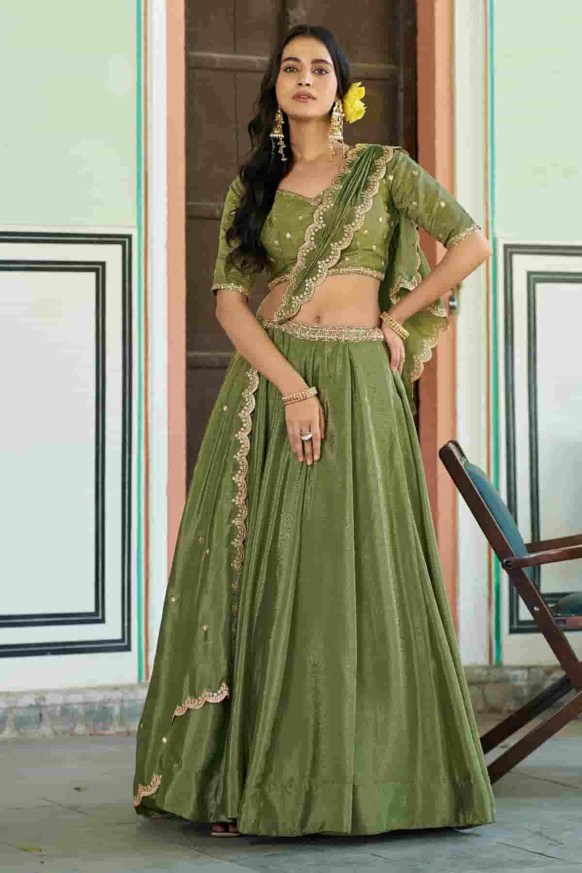 Chinon Thread Sequins Work Lehenga Choli In Light Green Colour NCLD1300040