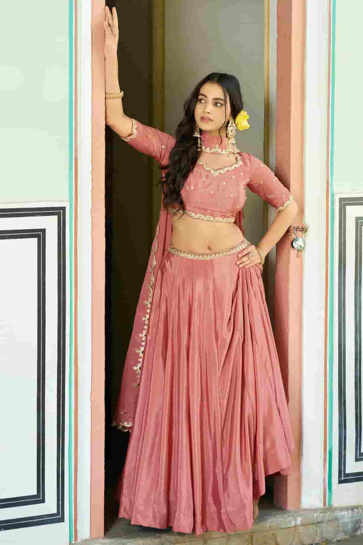 Chinon Thread Sequins Work Lehenga Choli In Peach Colour NCLD1300037
