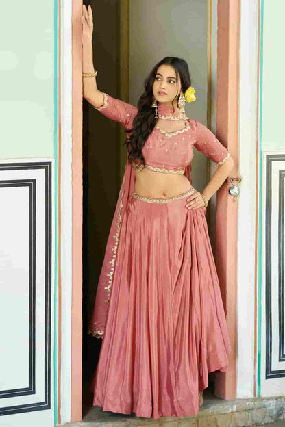 Chinon Thread Sequins Work Lehenga Choli In Peach Colour NCLD1300037