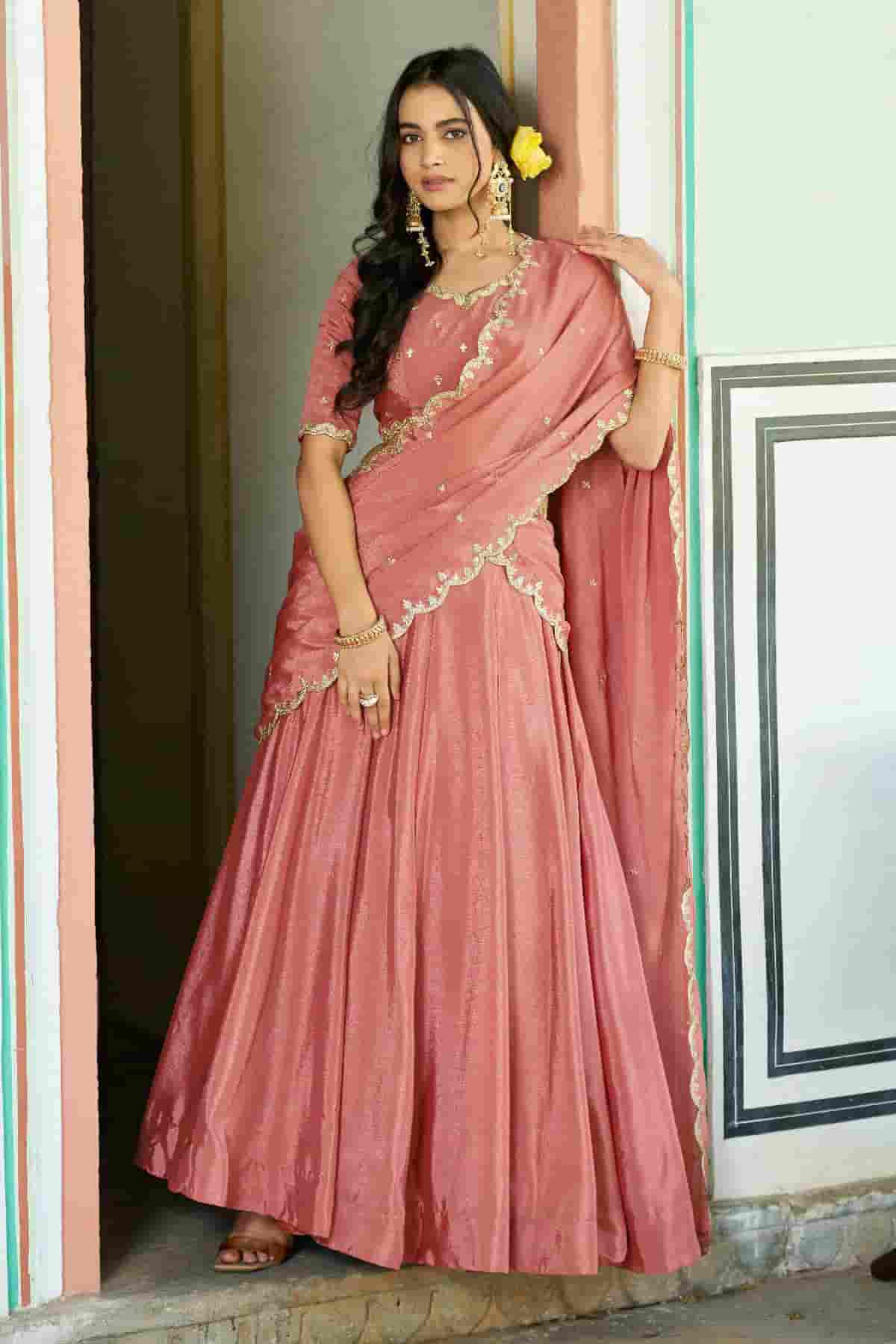 Chinon Thread Sequins Work Lehenga Choli In Peach Colour NCLD1300037