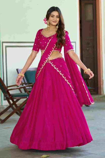 Chinon Thread Sequins Work Lehenga Choli In Pink Colour NCLD1300038
