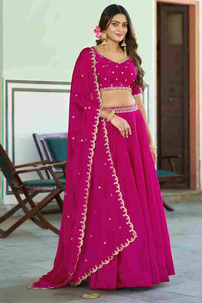 Chinon Thread Sequins Work Lehenga Choli In Pink Colour NCLD1300038