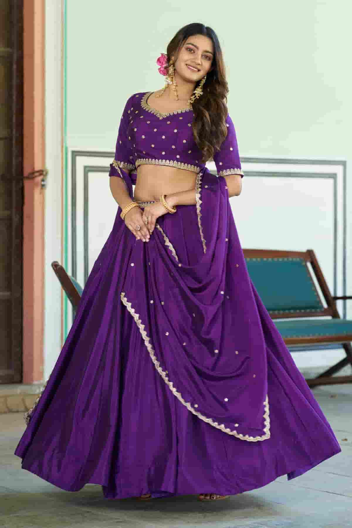 Chinon Thread Sequins Work Lehenga Choli In Purple Colour NCLD1300039