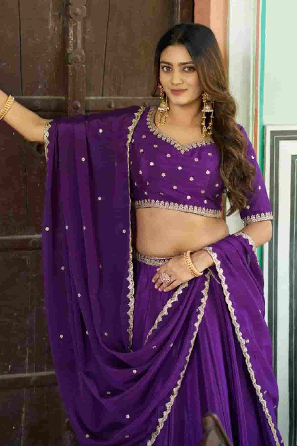 Chinon Thread Sequins Work Lehenga Choli In Purple Colour NCLD1300039