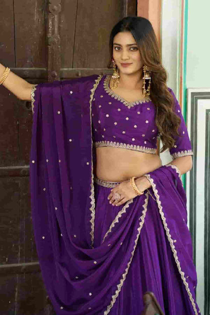 Chinon Thread Sequins Work Lehenga Choli In Purple Colour NCLD1300039