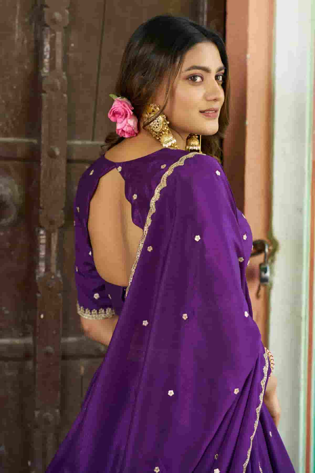 Chinon Thread Sequins Work Lehenga Choli In Purple Colour NCLD1300039