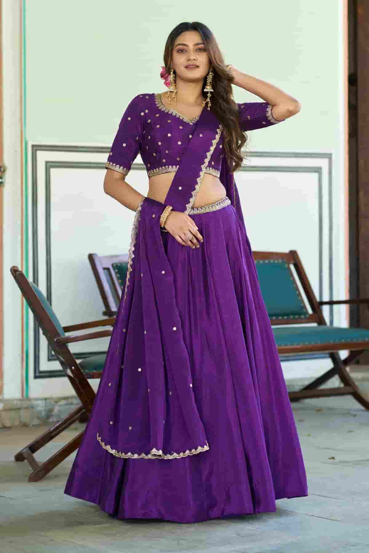 Chinon Thread Sequins Work Lehenga Choli In Purple Colour NCLD1300039