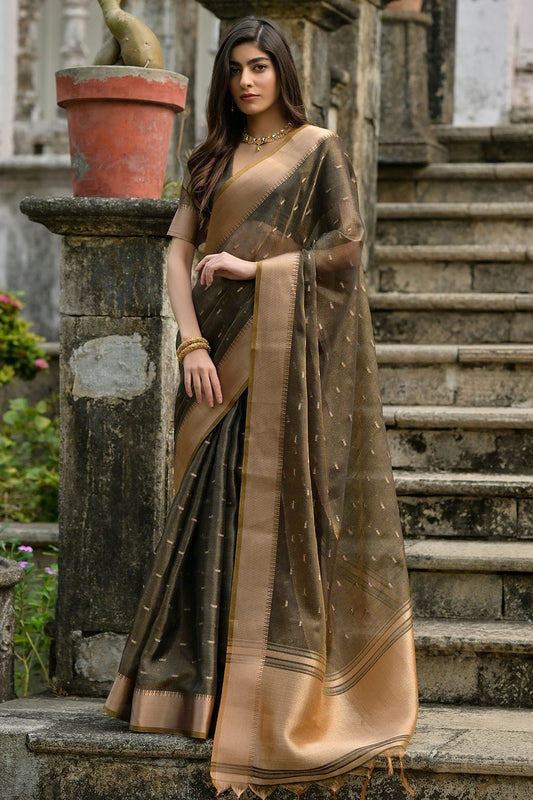 Coffee Woven Soft Tussar Silk Saree NCSD12610167