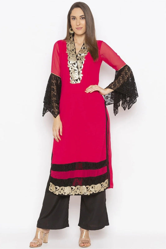 Coral Plus Size Georgette Embroidery Kurta Set NCKR10710241