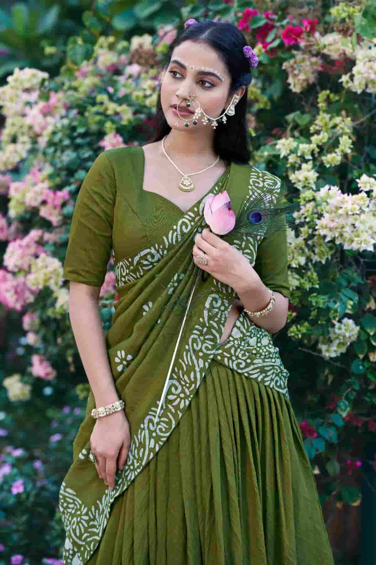 Cotton Chenderi Zari Woven Work Lehenga Choli In Mehendi Green Colour NCLD1300031