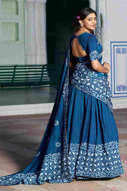 Cotton Chenderi Zari Woven Work Lehenga Choli In Teal Blue Colour NCLD1300029