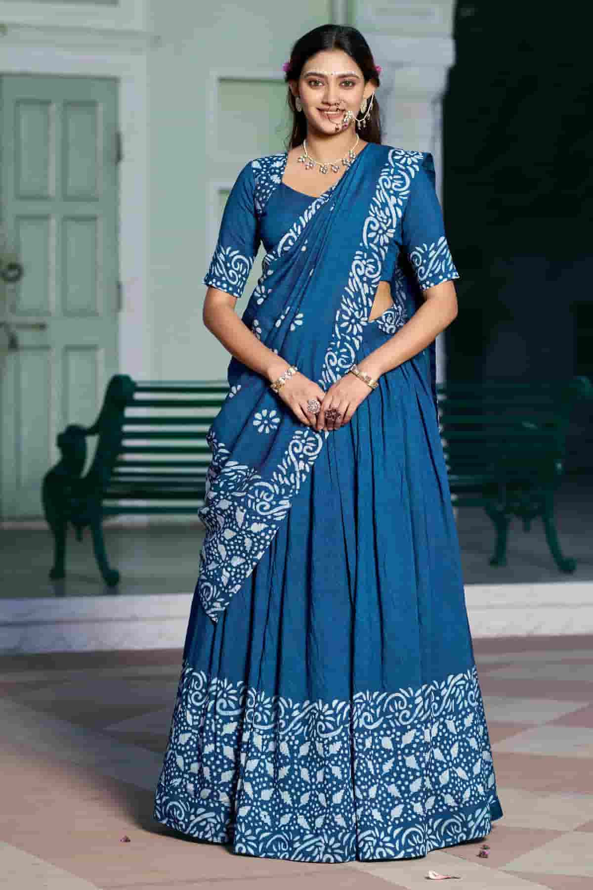 Cotton Chenderi Zari Woven Work Lehenga Choli In Teal Blue Colour NCLD1300029