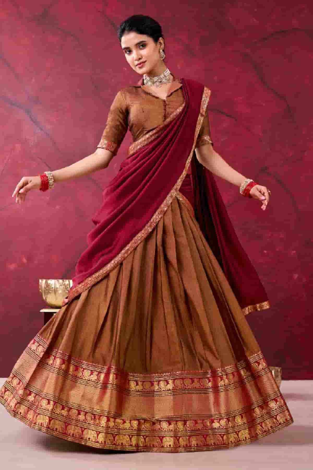 Cotton Zari Woven Work Lehenga Choli In Brown Colour NCLD1300044