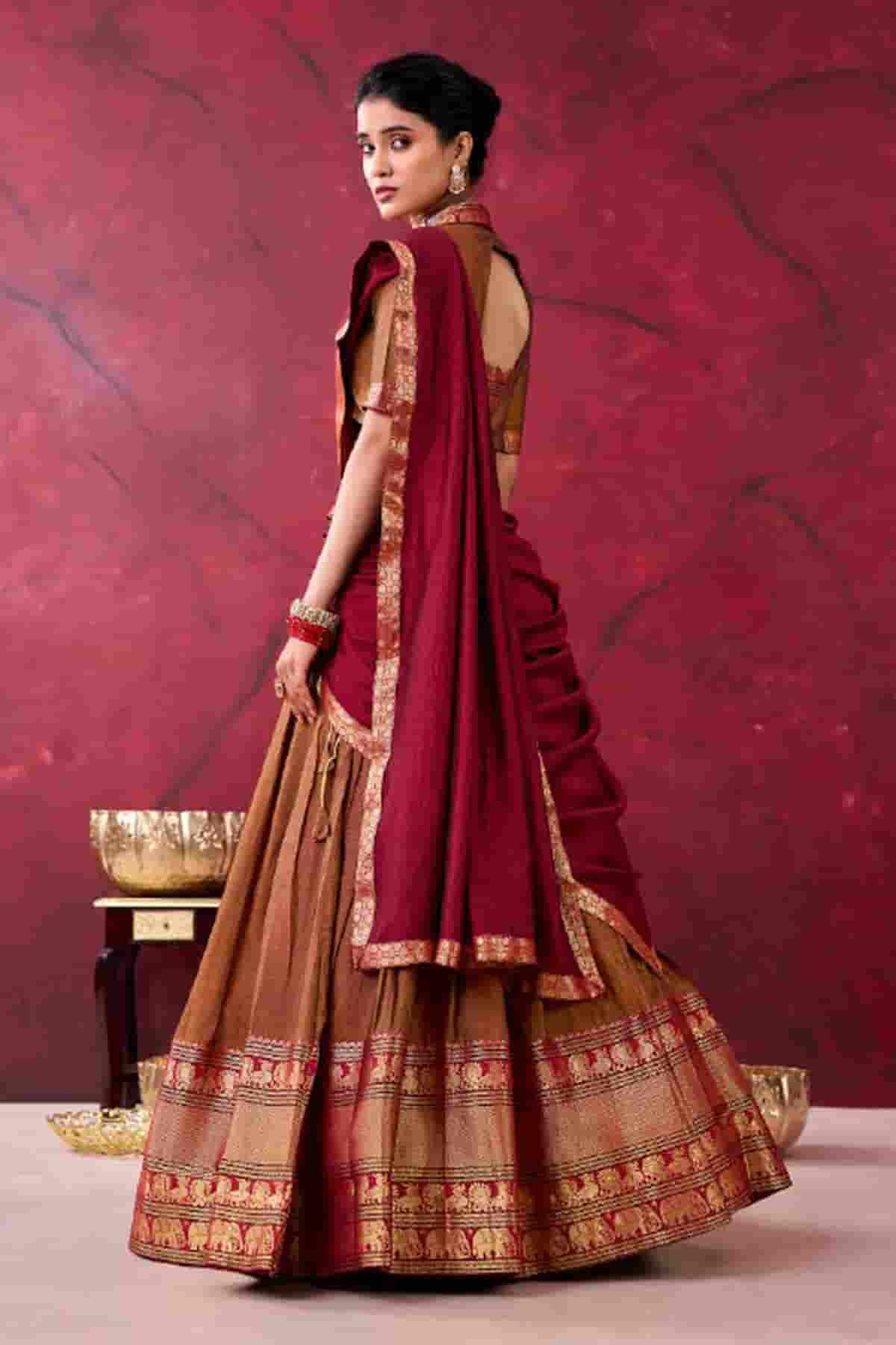 Cotton Zari Woven Work Lehenga Choli In Brown Colour NCLD1300044