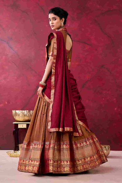 Cotton Zari Woven Work Lehenga Choli In Brown Colour NCLD1300044