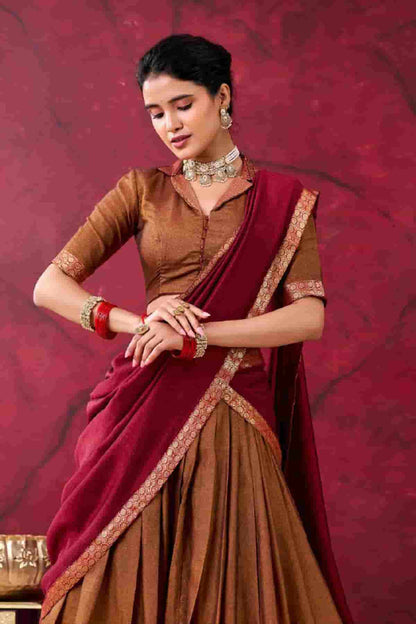 Cotton Zari Woven Work Lehenga Choli In Brown Colour NCLD1300044