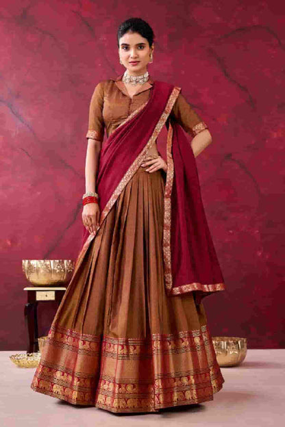 Cotton Zari Woven Work Lehenga Choli In Brown Colour NCLD1300044