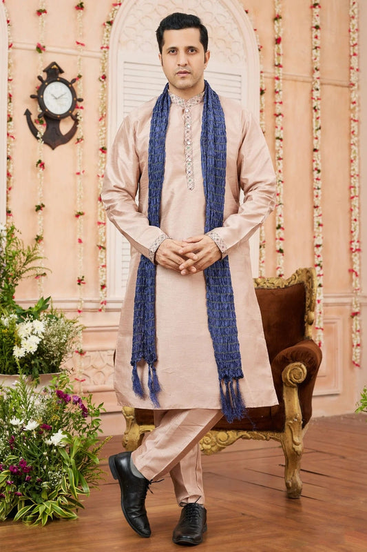 Cream Art Banarasi Silk Kurta PajamaWith Stole NCKP12310125