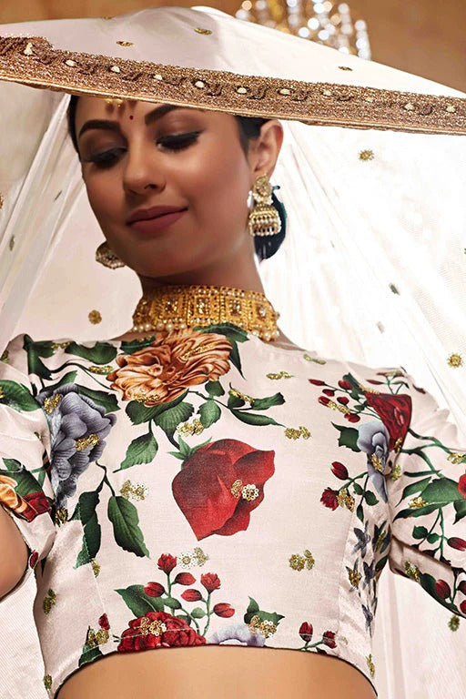 Cream Art Silk Designer Lehenga Choli NCLC12410135