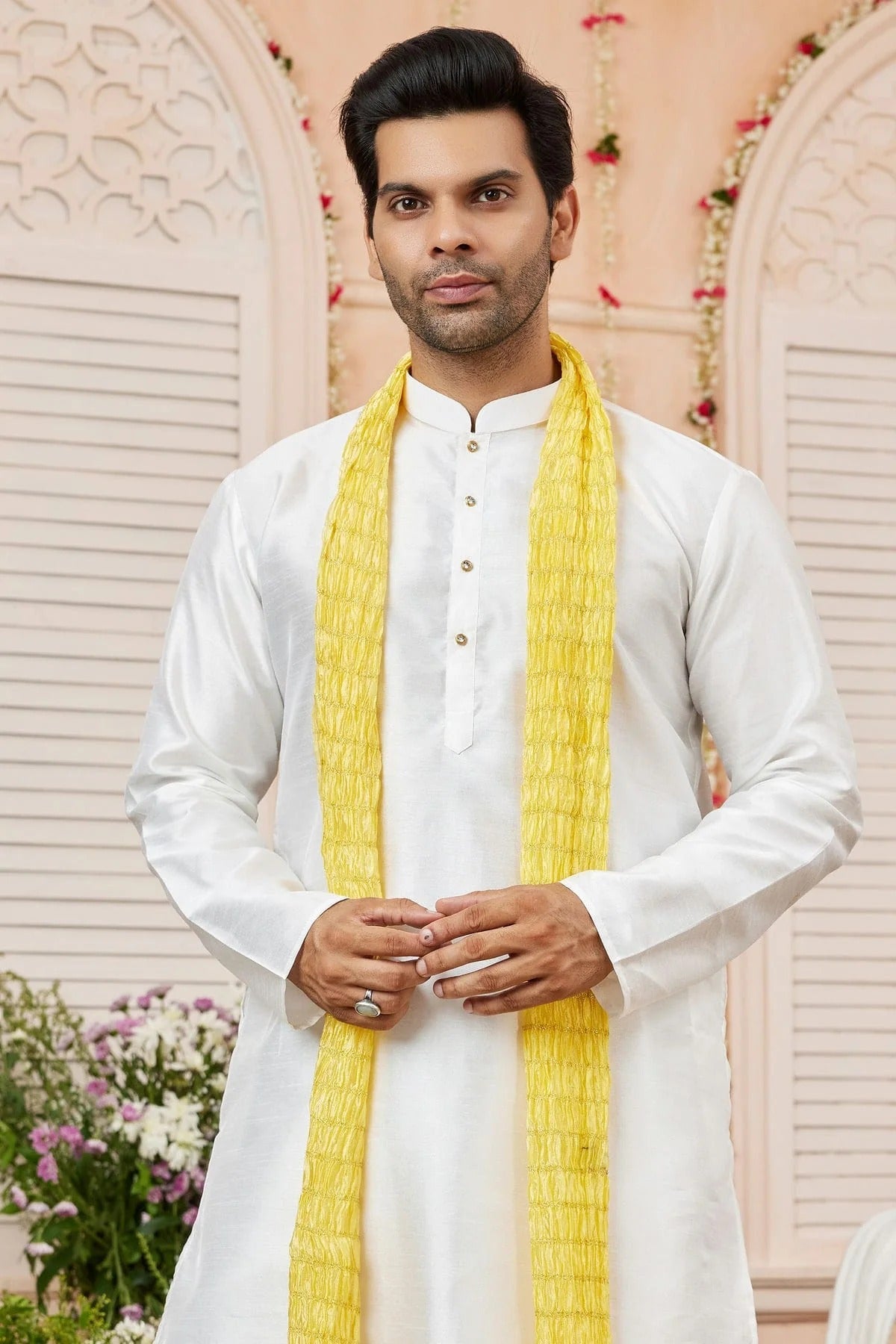 Cream Art Silk Kurta PajamaWith Stole  NCKP12310132