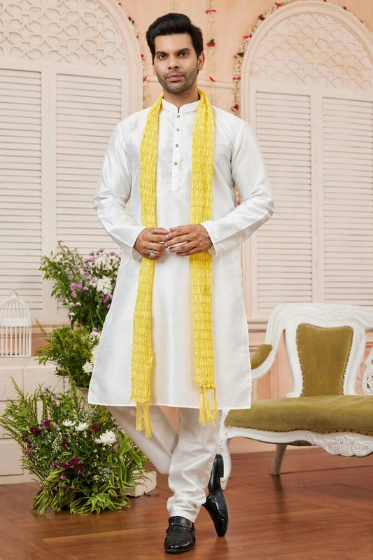Cream Art Silk Kurta PajamaWith Stole NCKP12310132