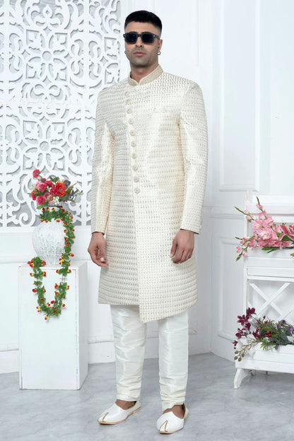 Cream Art Silk Sherwan With Churidar Pant  NCSH12310309