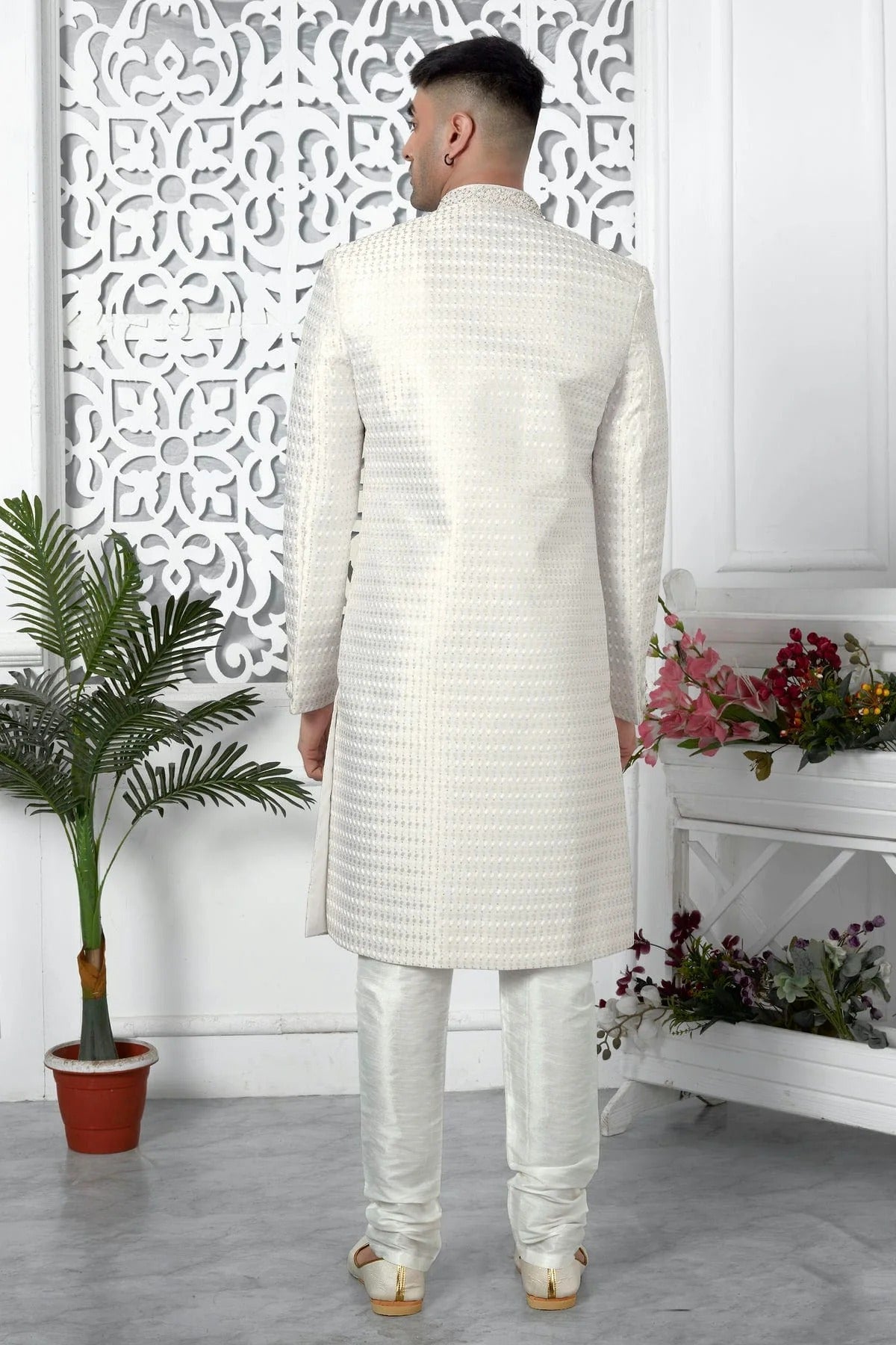 Cream Art Silk Sherwan With Churidar Pant  NCSH12310309
