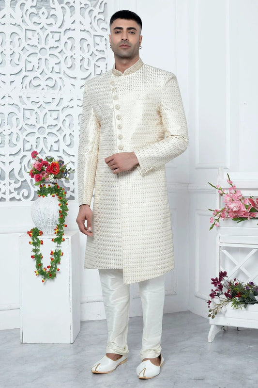Cream Art Silk Sherwan With Churidar Pant NCSH12310309