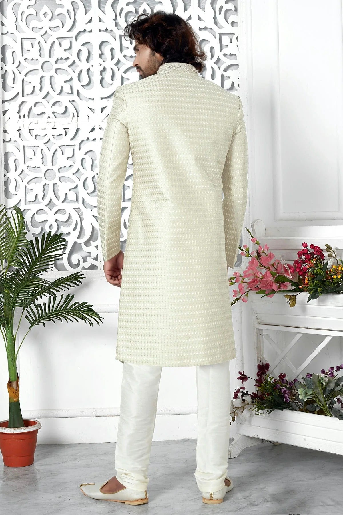 Cream Art Silk Sherwan With Churidar Pant  NCSH12310310