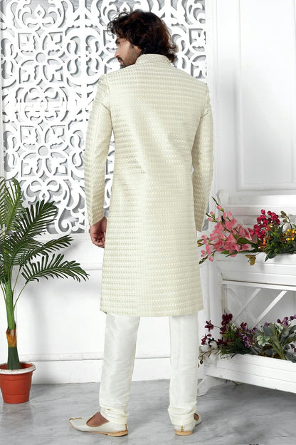 Cream Art Silk Sherwan With Churidar Pant  NCSH12310310
