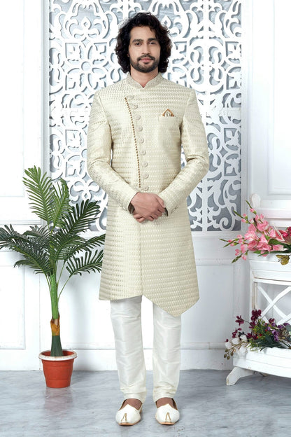 Cream Art Silk Sherwan With Churidar Pant NCSH12310310