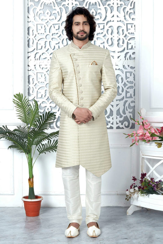 Cream Art Silk Sherwan With Churidar Pant NCSH12310310