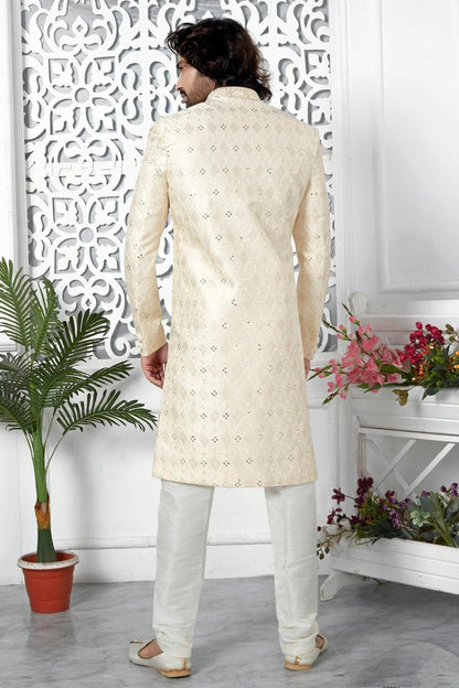 Cream Art Silk Sherwan With Churidar Pant  NCSH12310317