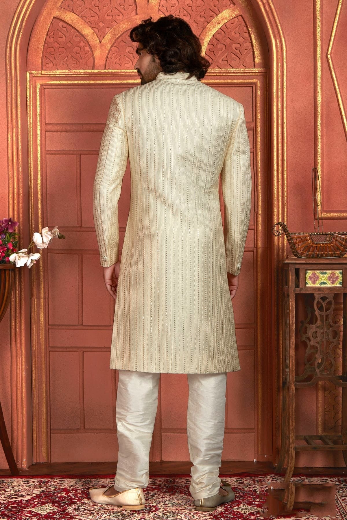Cream Art Silk Sherwan With Churidar Pant  NCSH12310325