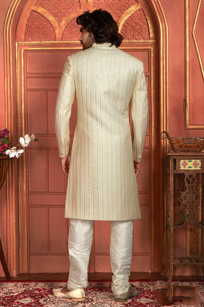 Cream Art Silk Sherwan With Churidar Pant  NCSH12310325