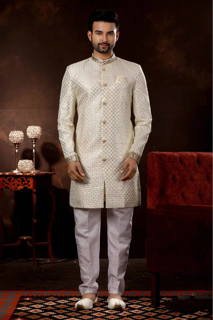 Cream Art Silk Sherwani NCSH10410465