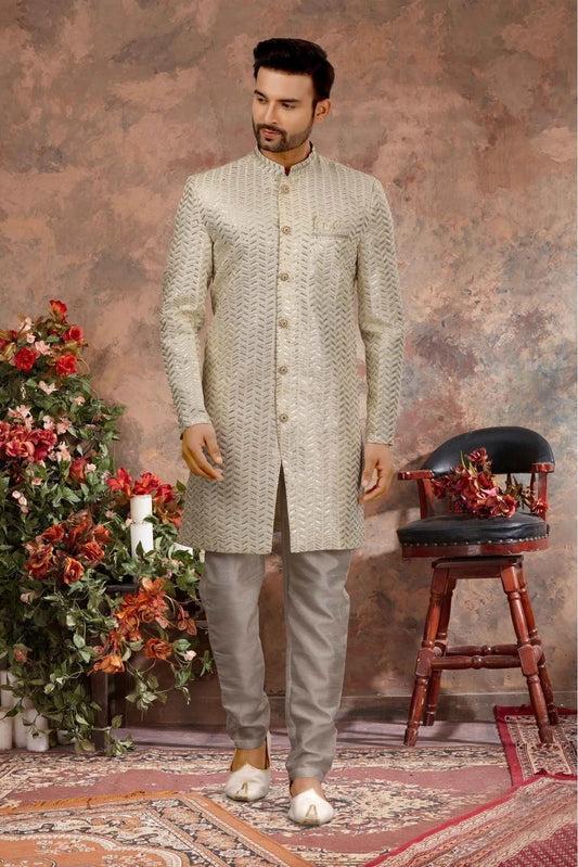 Cream Art Silk Thread Sherwani NCSH10410440