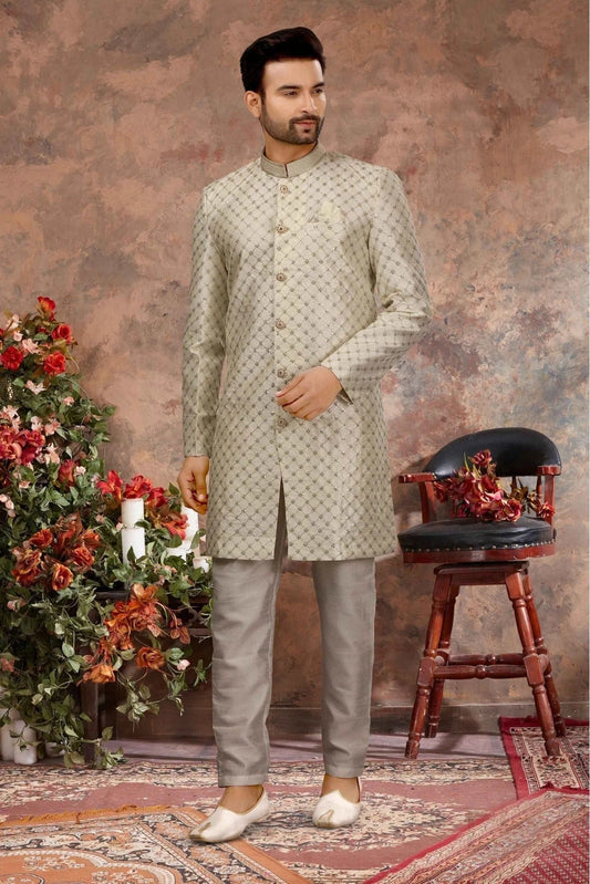 Cream Art Silk Thread Sherwani NCSH10410446