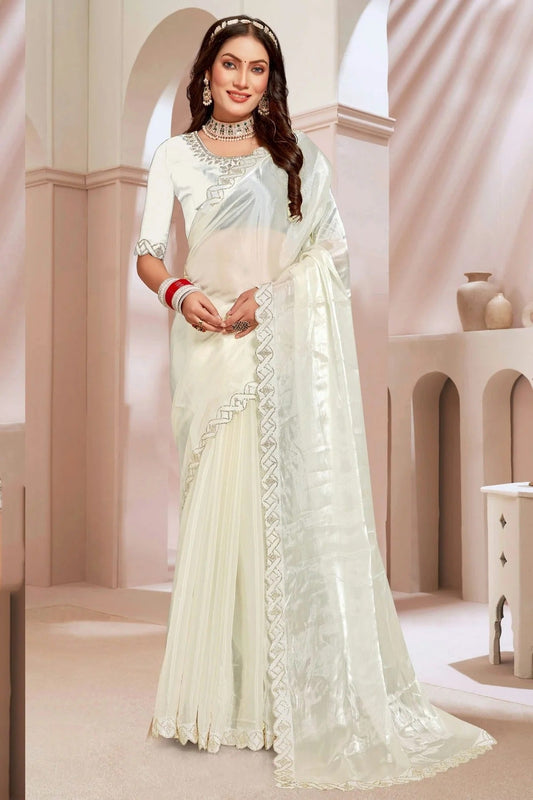 Cream Burberry Silk Designer Saree NCSD11210270