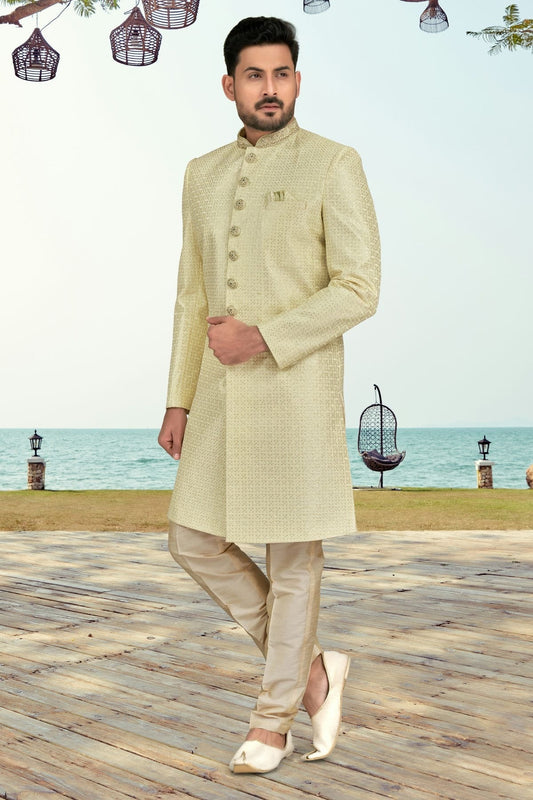 Cream Champion Silk Sherwani NCSH10410287