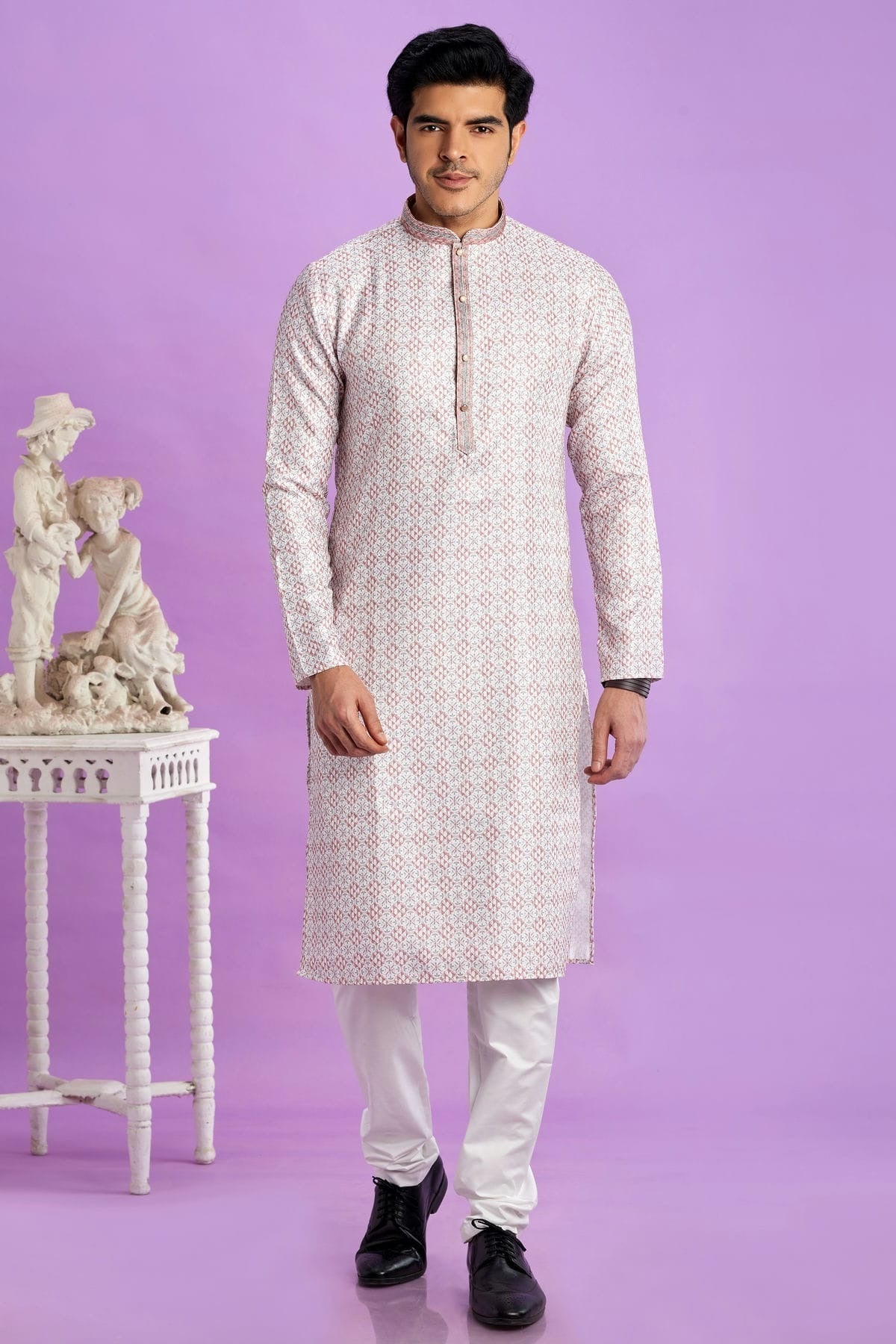 Cream Cotton Pintex Kurta Pajama NCKP12310188