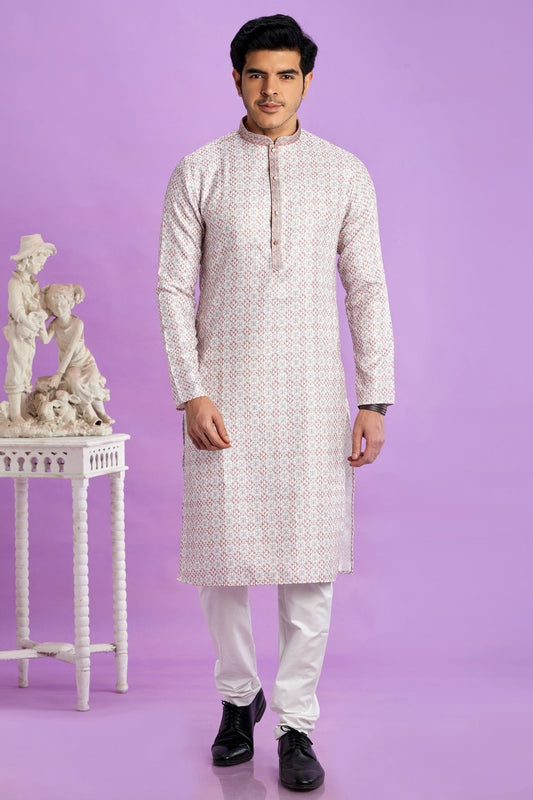Cream Cotton Pintex Kurta Pajama NCKP12310188