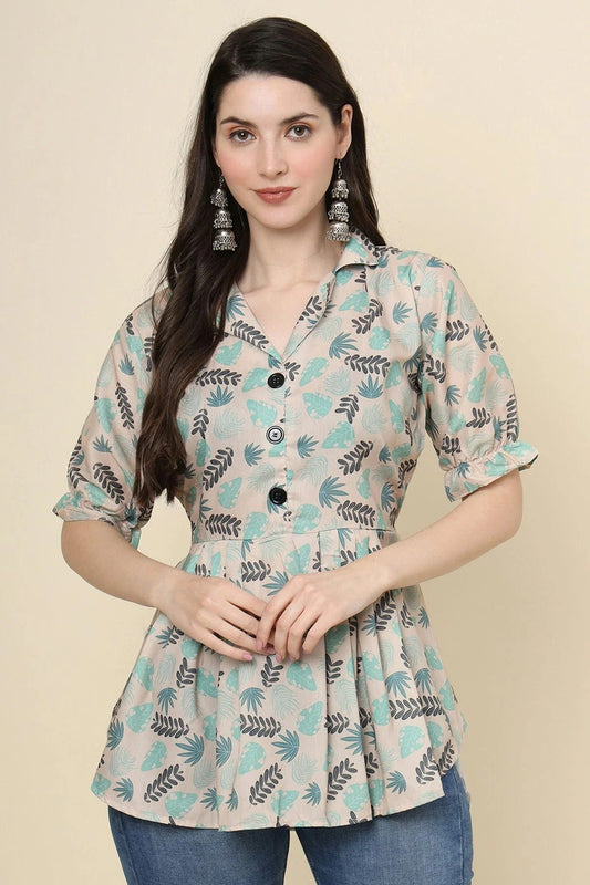 Cream Cotton Printed Readymade Top NCTP11112312