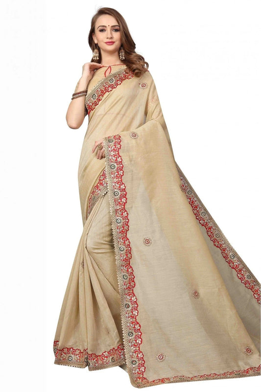 Cream Cotton Silk Embroidery Saree NCSD11210544