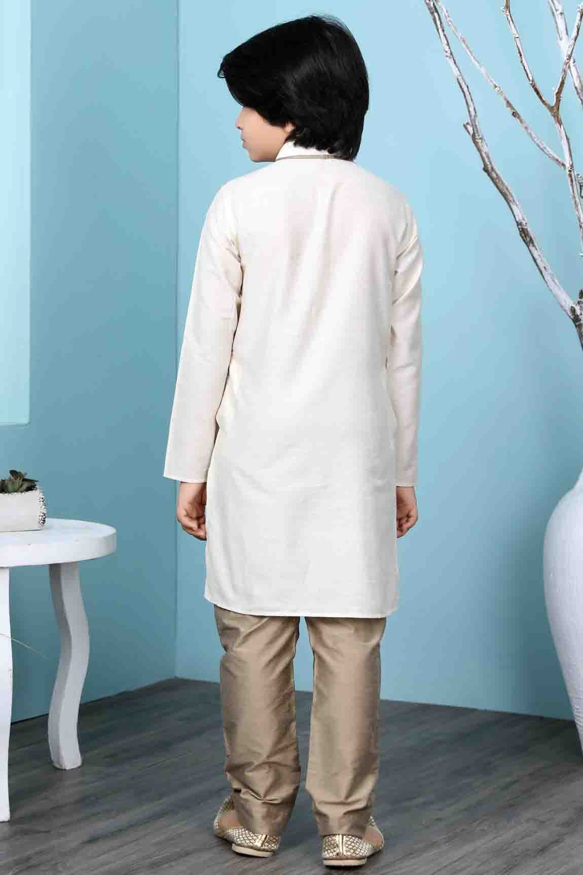Cream Cotton Silk Kurta Pajama NCBW10710694