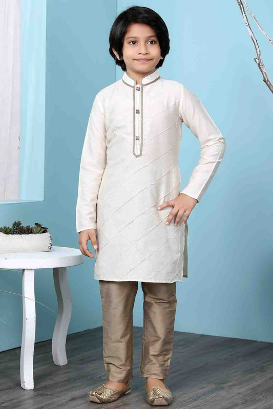 Cream Cotton Silk Kurta Pajama NCBW10710694