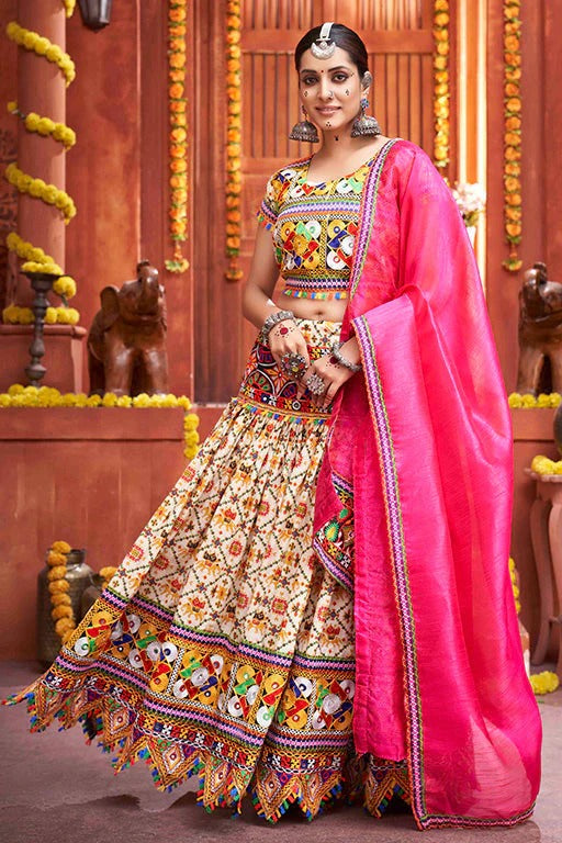 Cream Cotton Silk Navratri Lehenga Choli NCLC12410126
